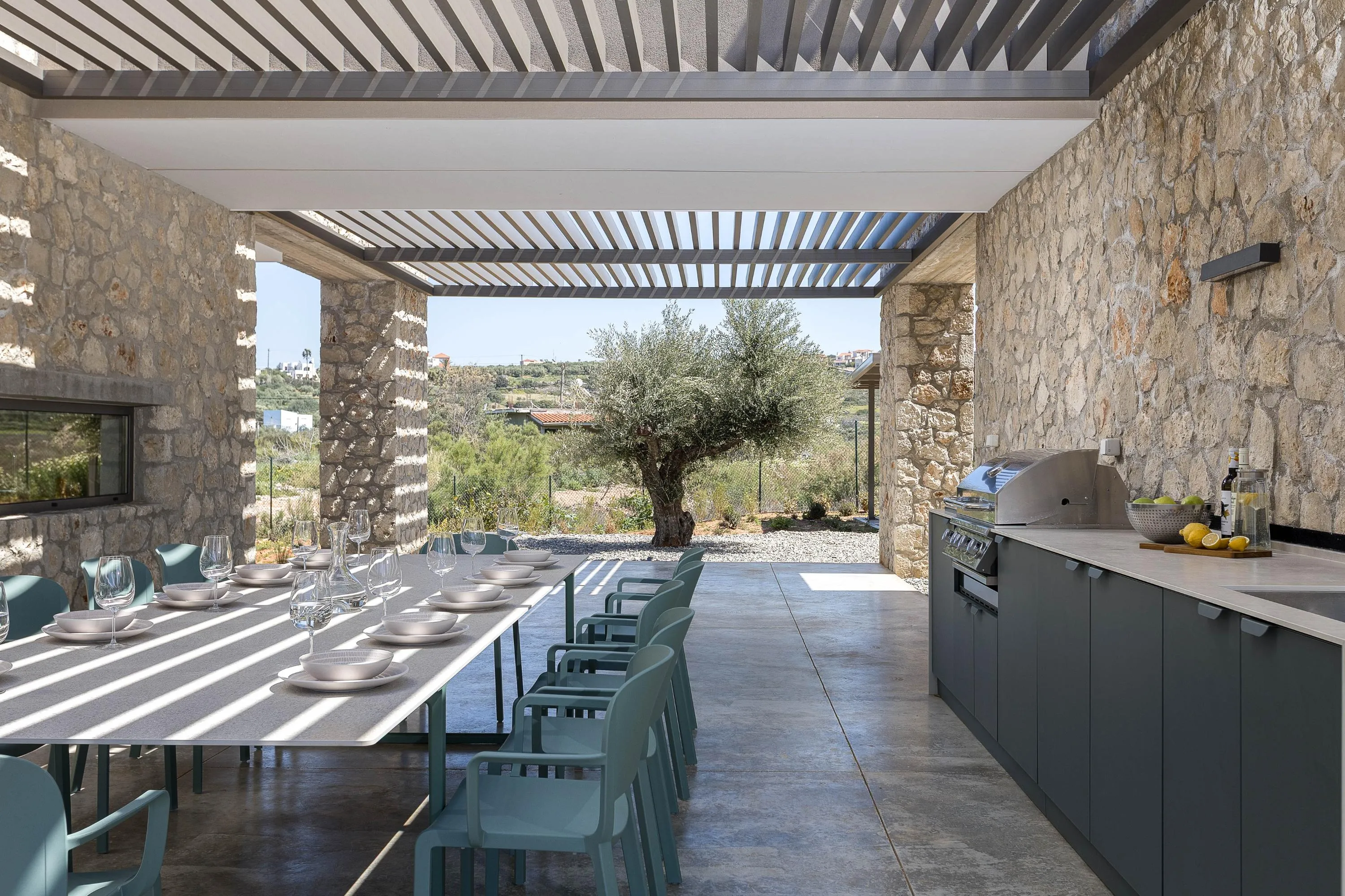 Outdoor BBQ setup with spacious dining for 12.