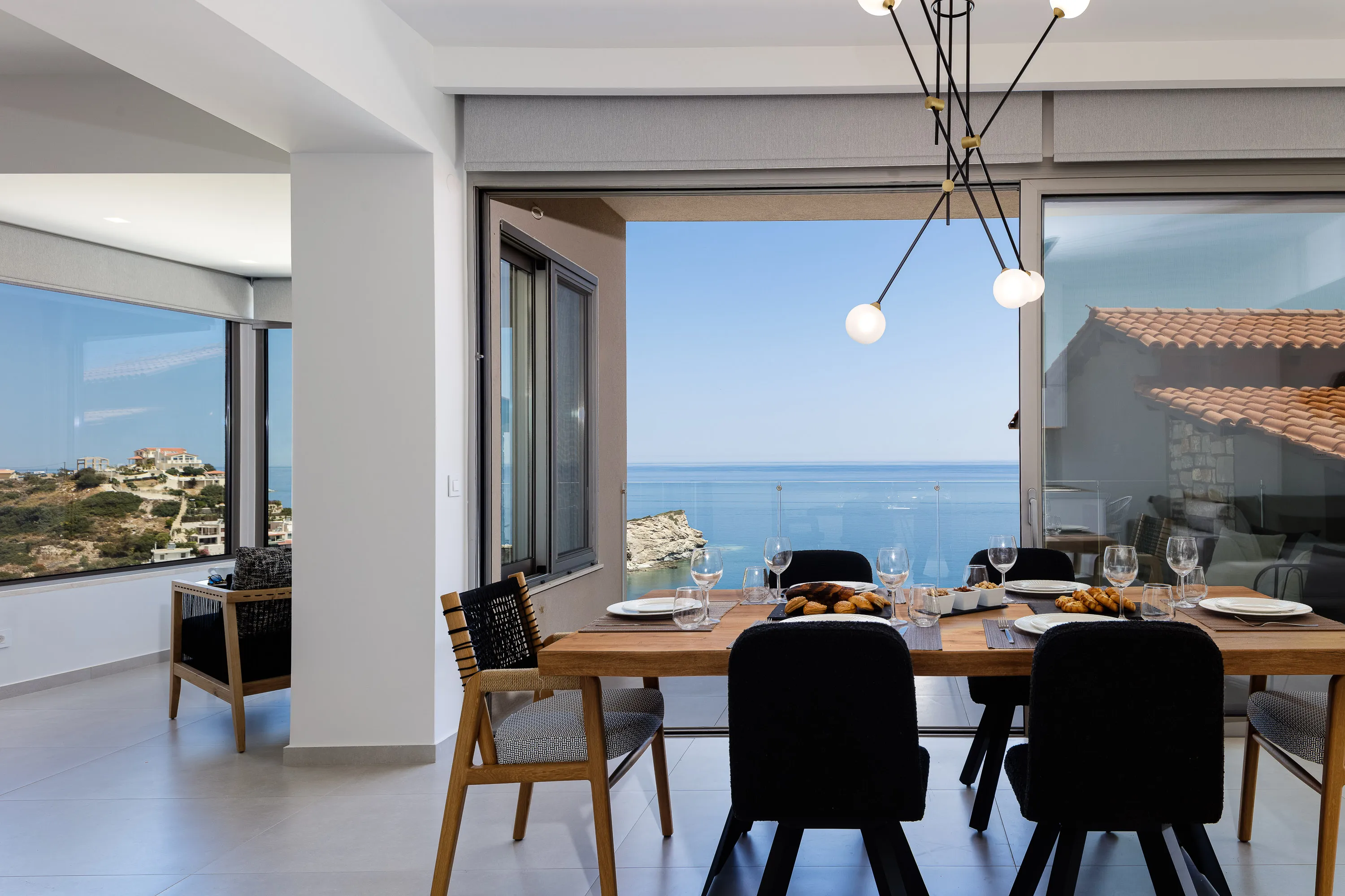Indoor dining area with sea view