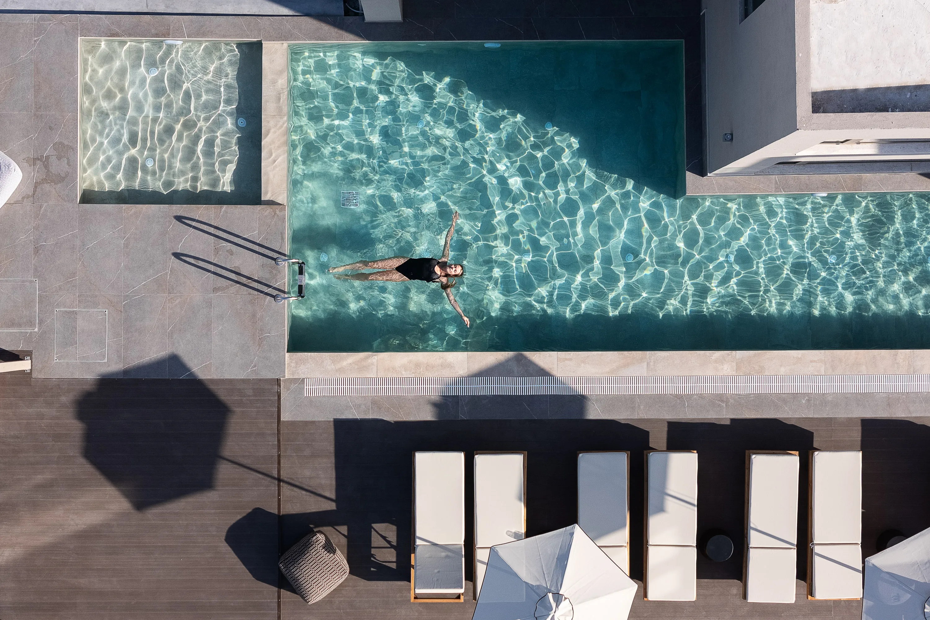 A private, 55 sq.m. swimming pool, 1.5 m deep with step access using saltwater electrolysis