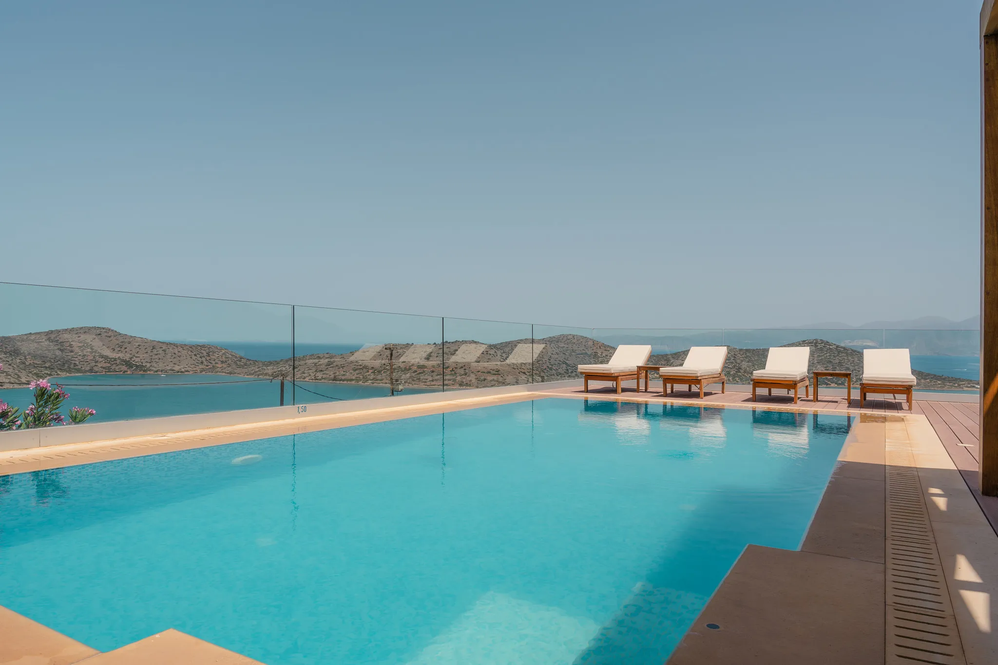 The outdoor area is perfect for lounging and soaking up the Mediterranean sun
