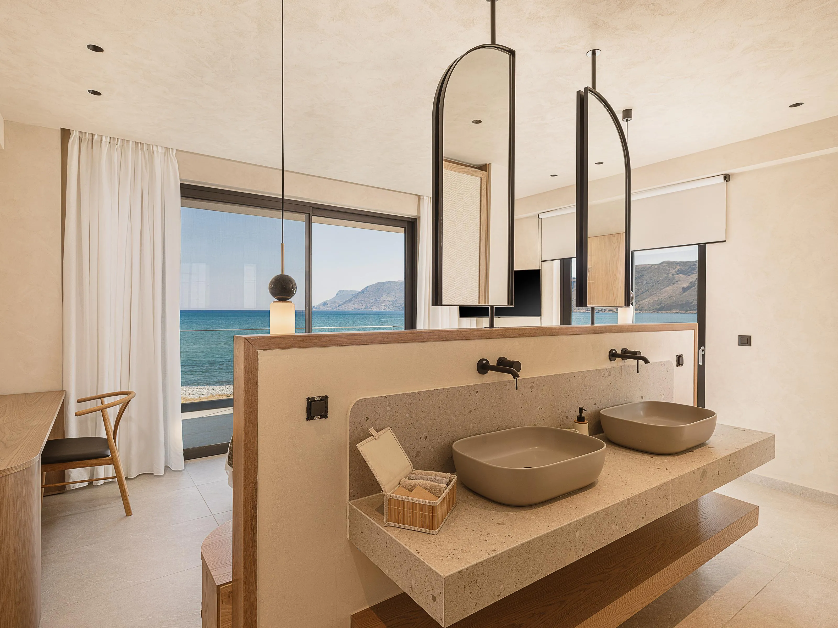 Ensuite bathroom with a double vanity and a stand-up shower