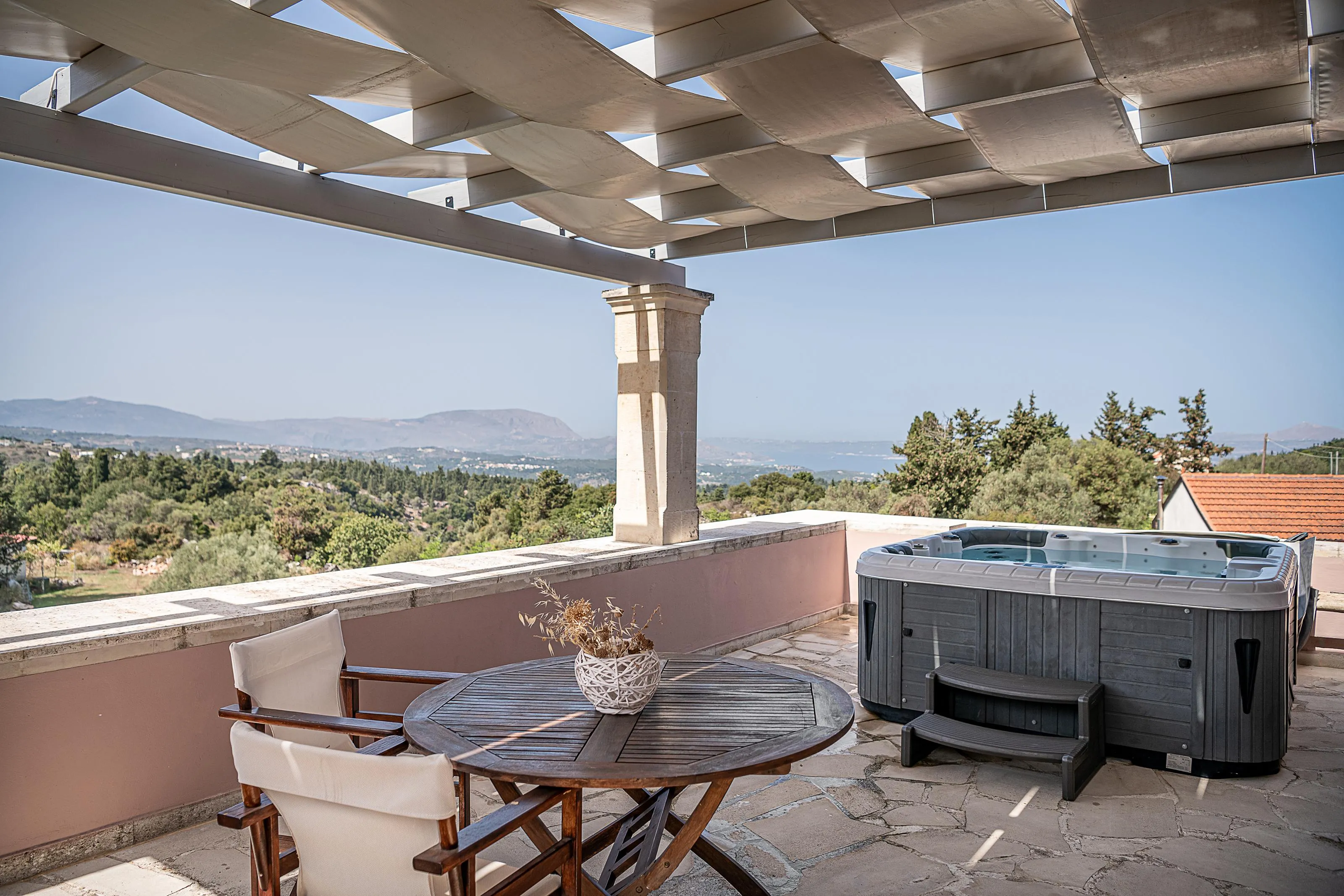 Step out onto the private balcony, where a five-seat hot tub awaits, offering the perfect spot to relax