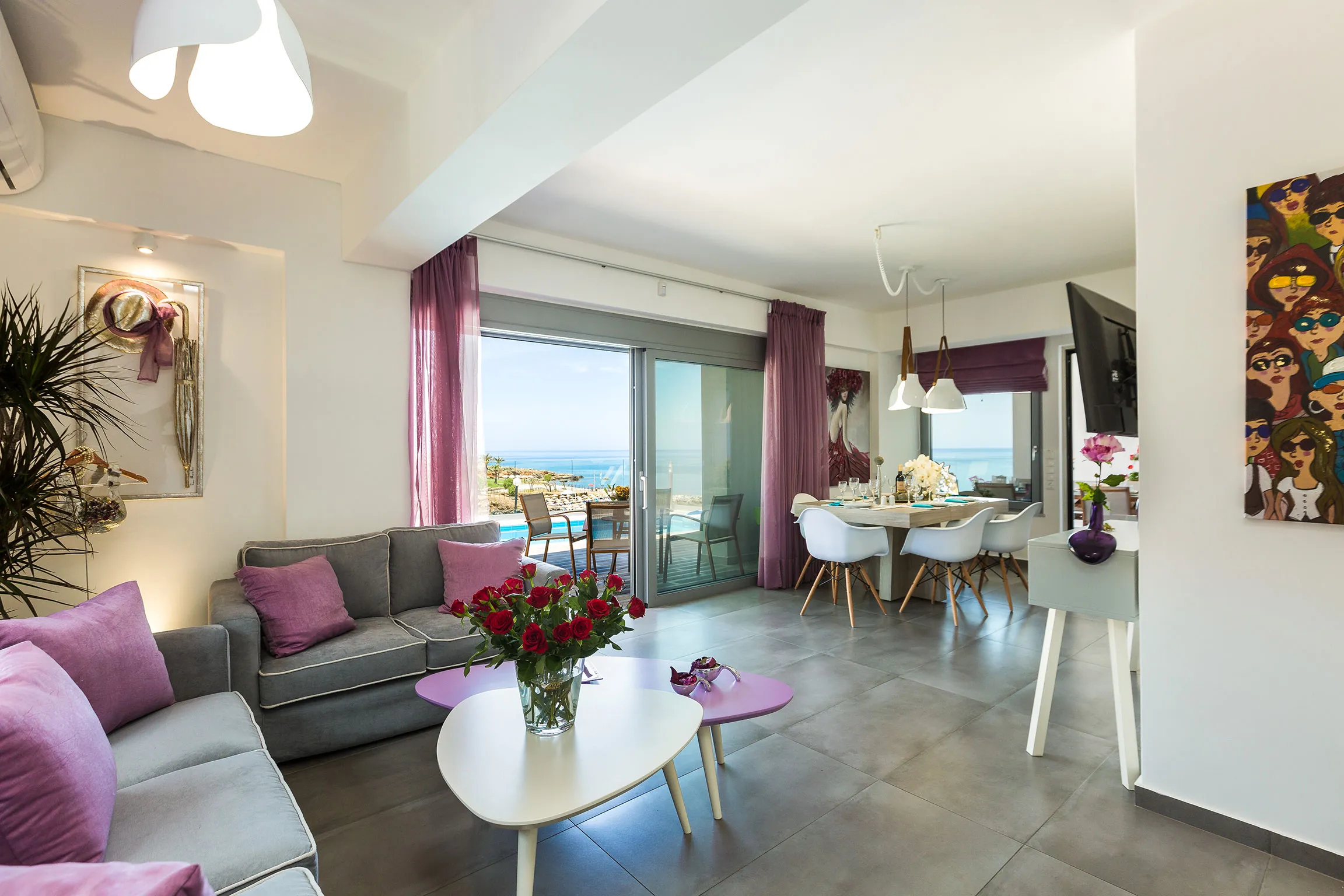 Spacious open plan area with living, dining and kitchen