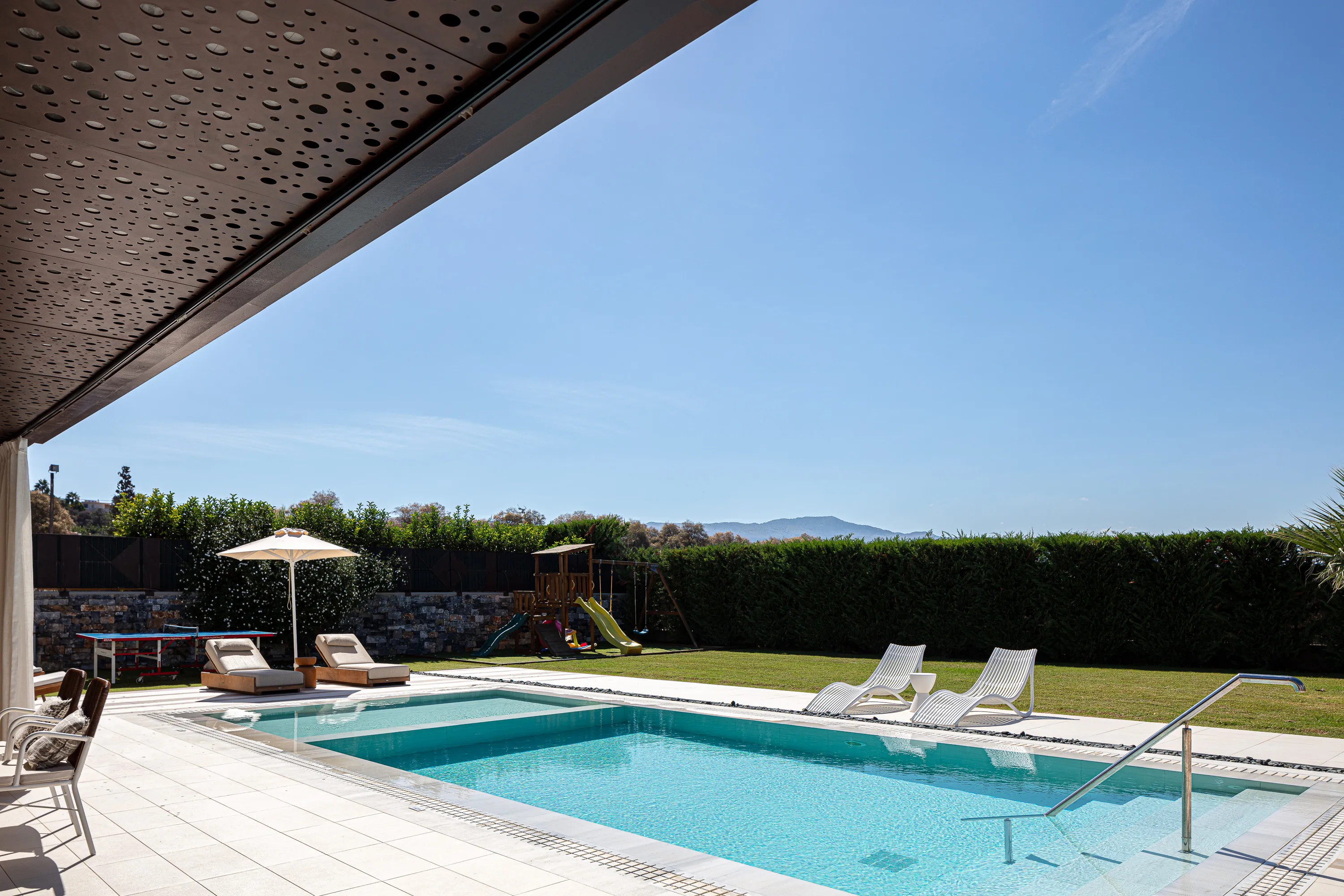 30 sq. m. private swimming pool (1,4 m depth) with easy step access and special childrens compartment (0,70 cm depth). The pool can also be heated, upon request, with an additional daily charge per day