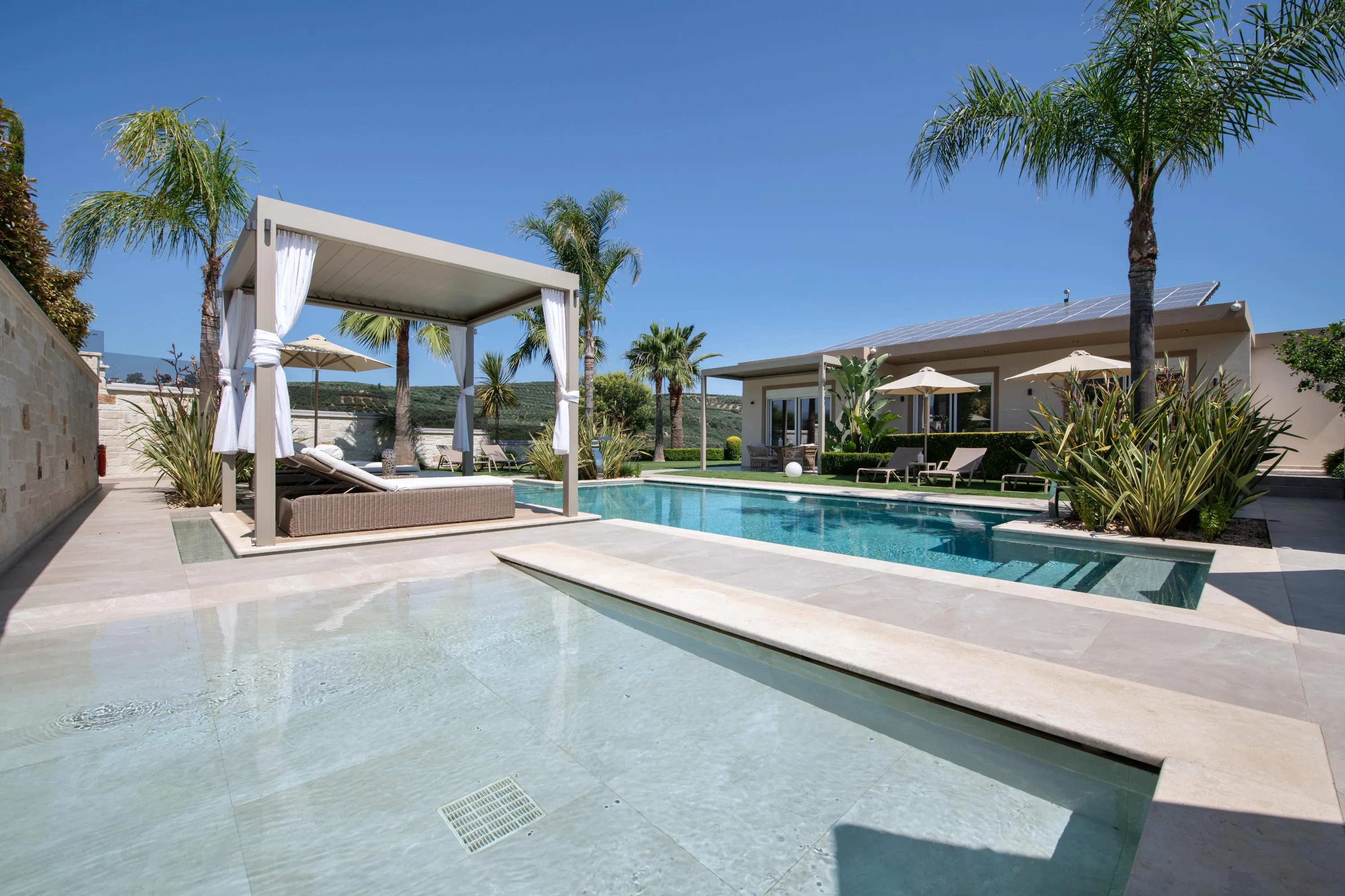 A 5 en-suite bedrooms villa with a heated pool, sports field, playground, sauna, kids pool, and beautiful nature views!