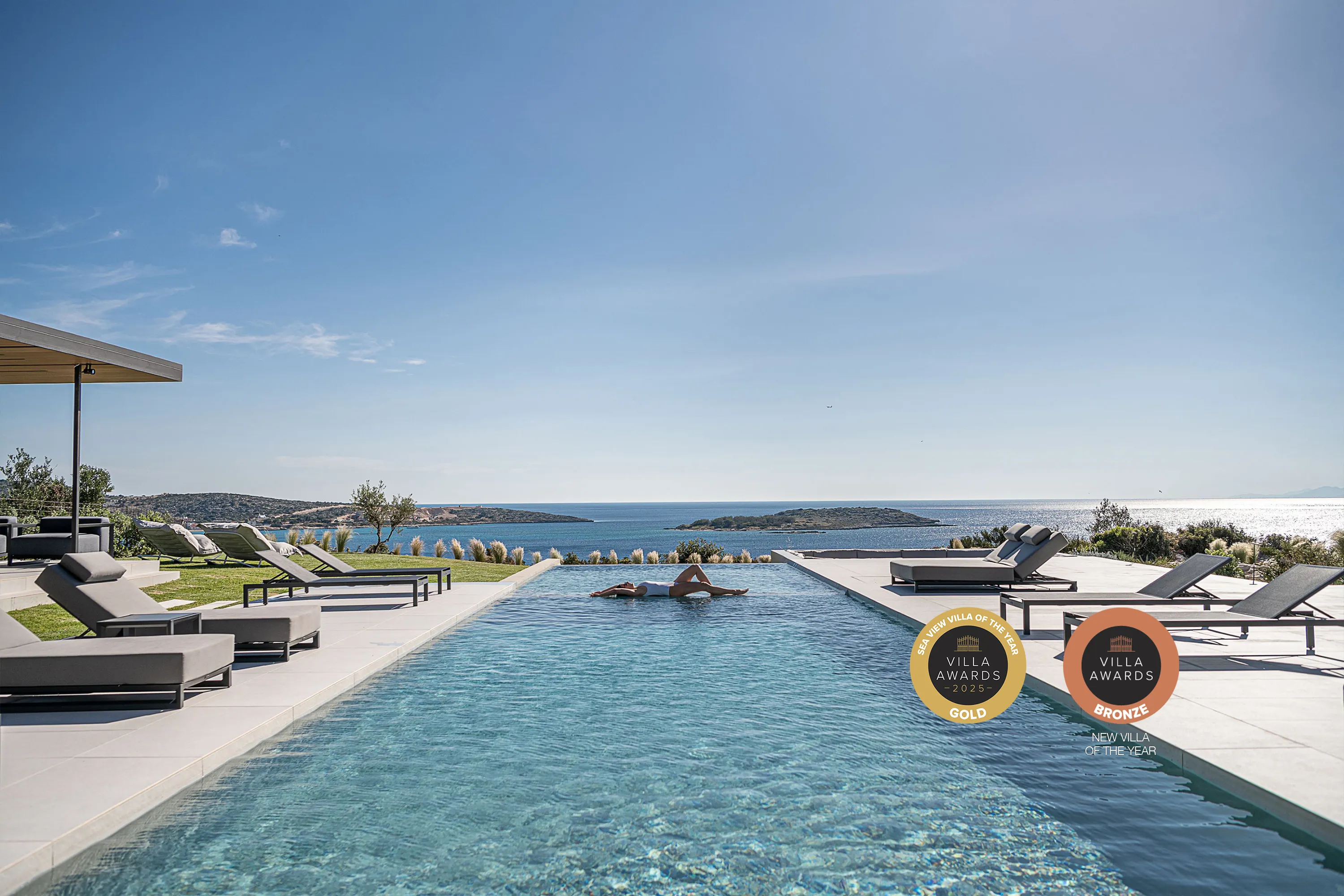 Villa Searenity has been distinguished with the 2025 Tourism Awards Gold for Sea View Villa of the Year the 2024 Tourism Awards Bronze for New Villa of the Year