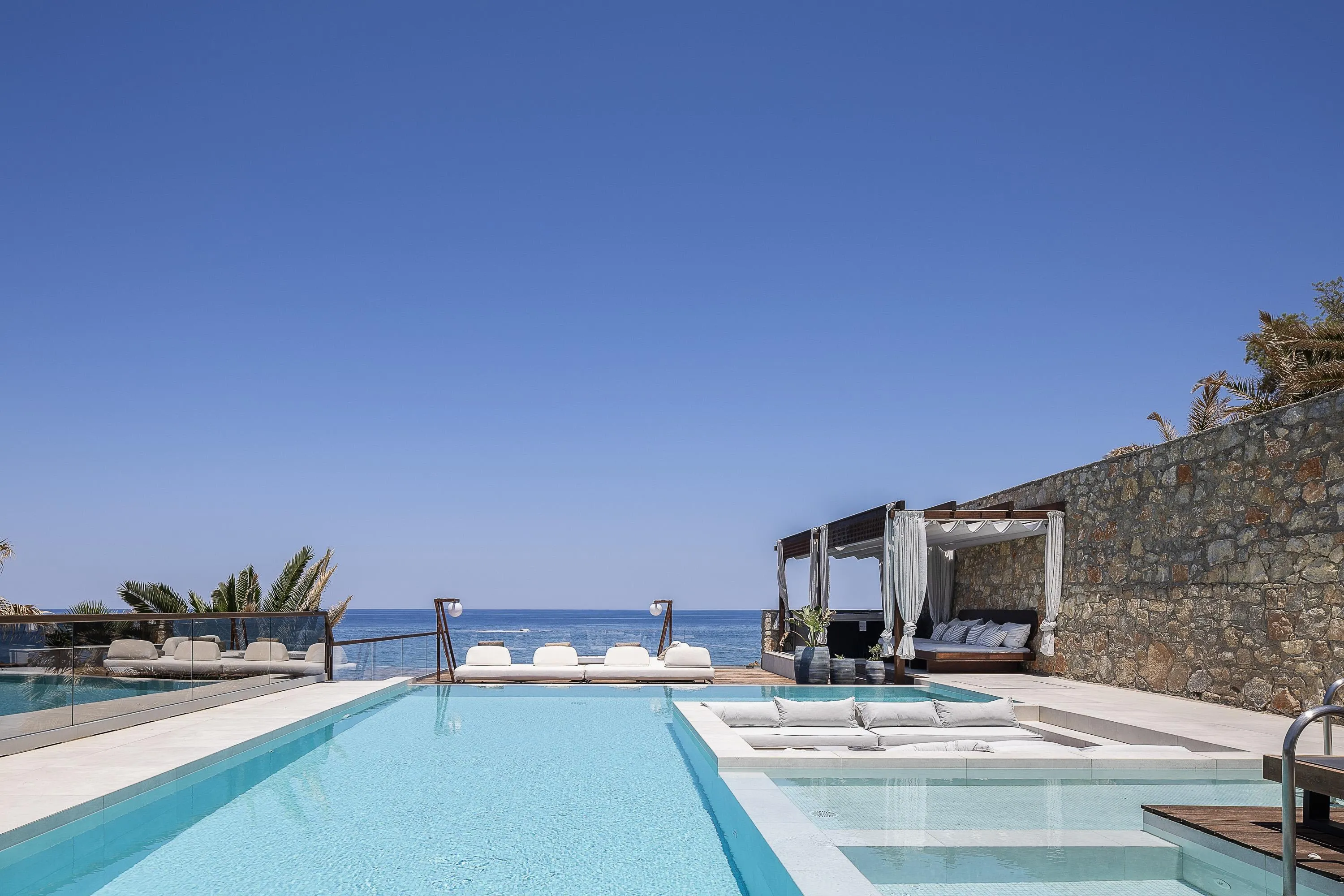 A private 80 sq.m. swimming pool, 1,50 m depth, with step access